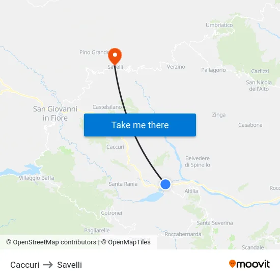 Caccuri to Savelli map