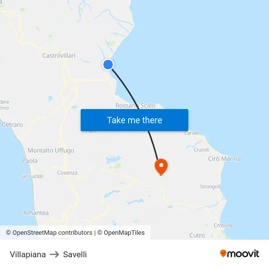 Villapiana to Savelli map