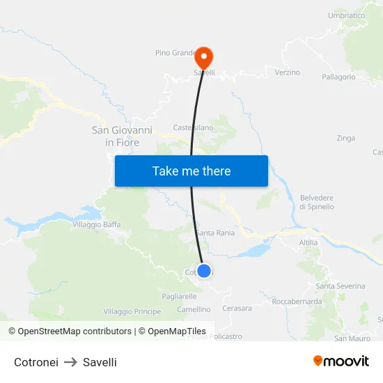 Cotronei to Savelli map