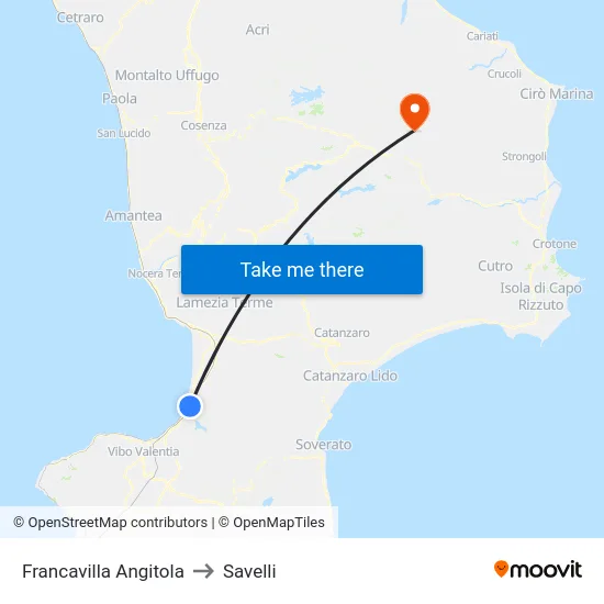 Francavilla Angitola to Savelli map