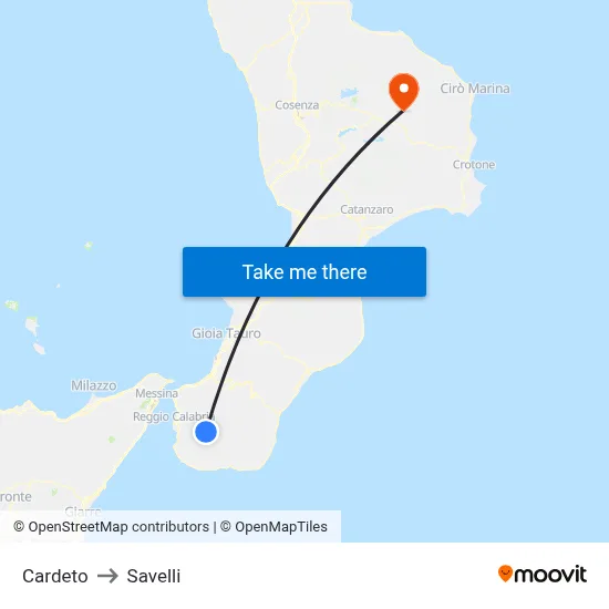 Cardeto to Savelli map