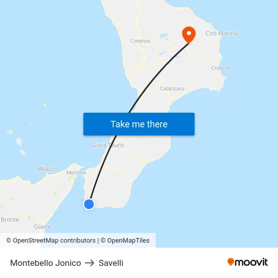 Montebello Jonico to Savelli map