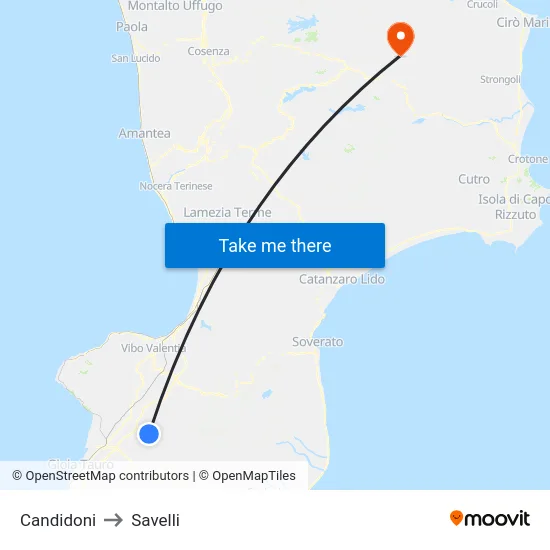 Candidoni to Savelli map