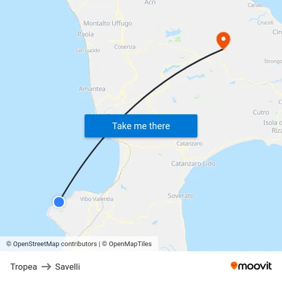 Tropea to Savelli map