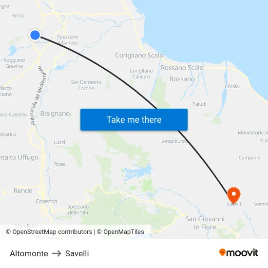 Altomonte to Savelli map