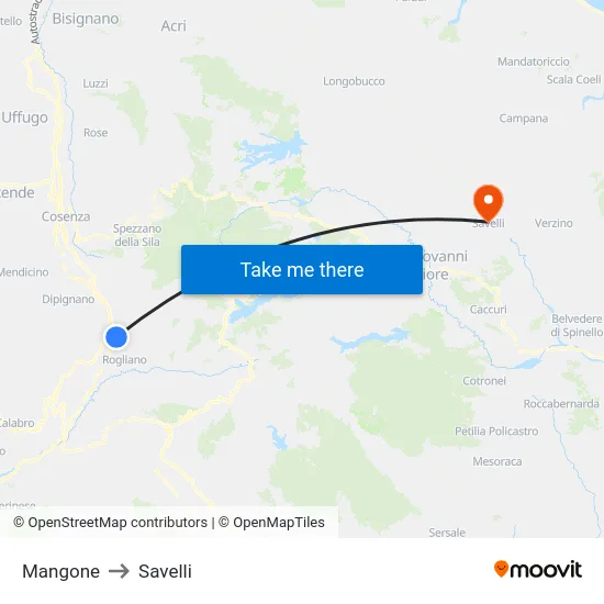 Mangone to Savelli map