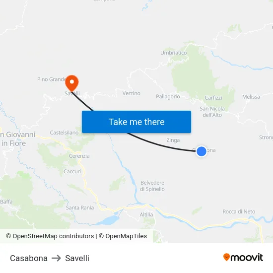 Casabona to Savelli map