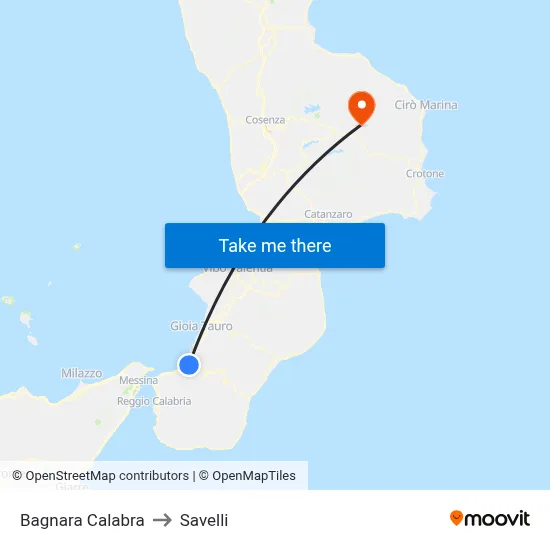 Bagnara Calabra to Savelli map