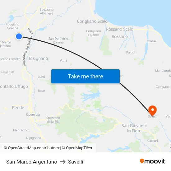San Marco Argentano to Savelli map