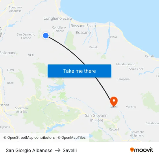 San Giorgio Albanese to Savelli map