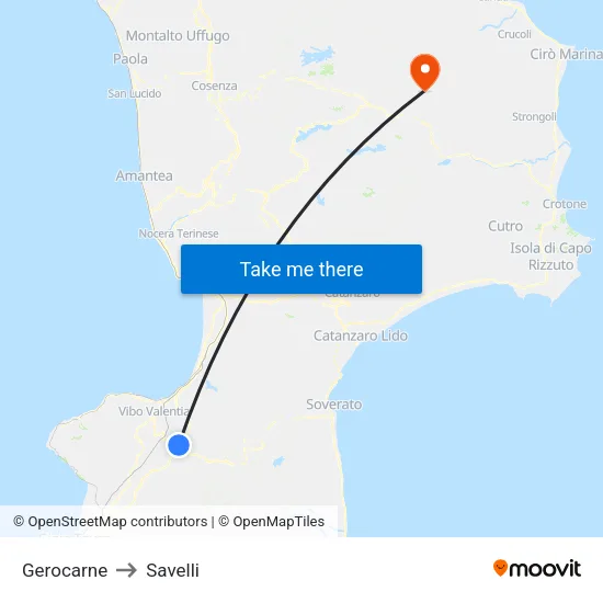 Gerocarne to Savelli map