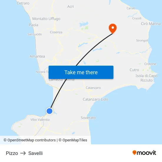 Pizzo to Savelli map