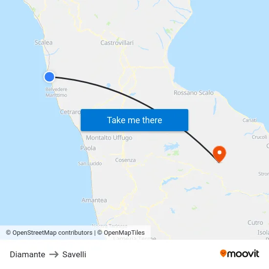 Diamante to Savelli map