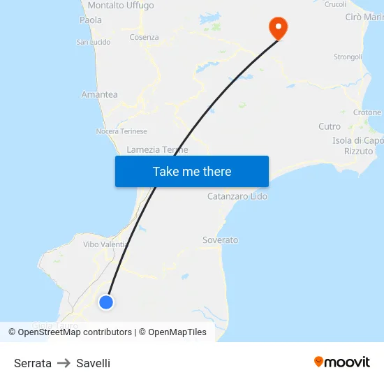 Serrata to Savelli map