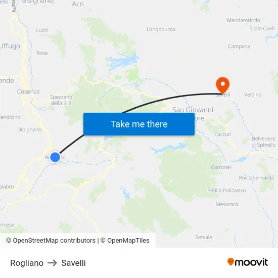 Rogliano to Savelli map