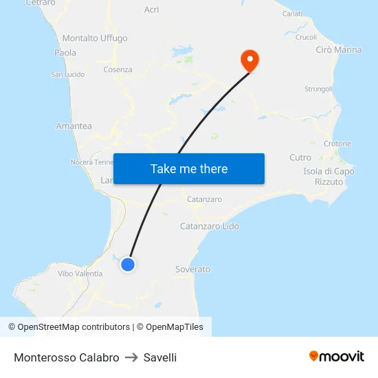 Monterosso Calabro to Savelli map