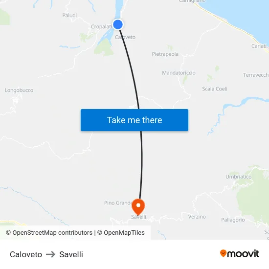 Caloveto to Savelli map