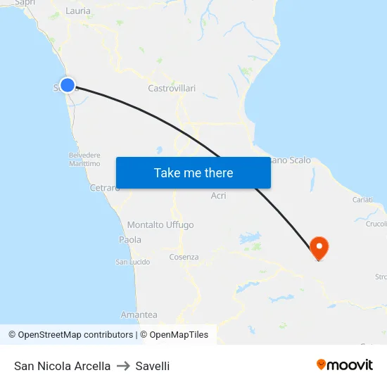 San Nicola Arcella to Savelli map
