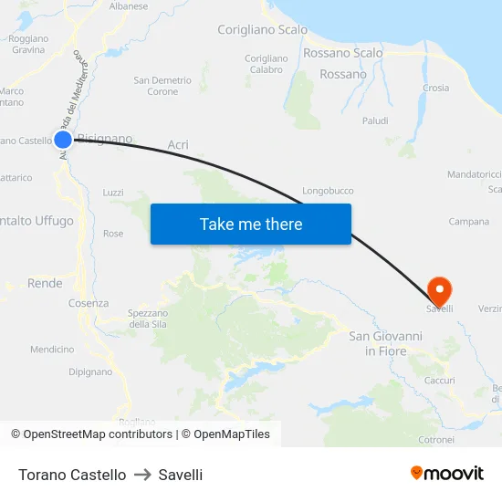Torano Castello to Savelli map