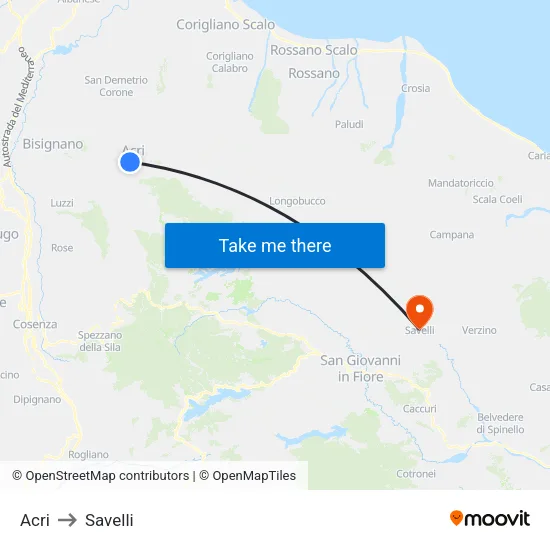 Acri to Savelli map