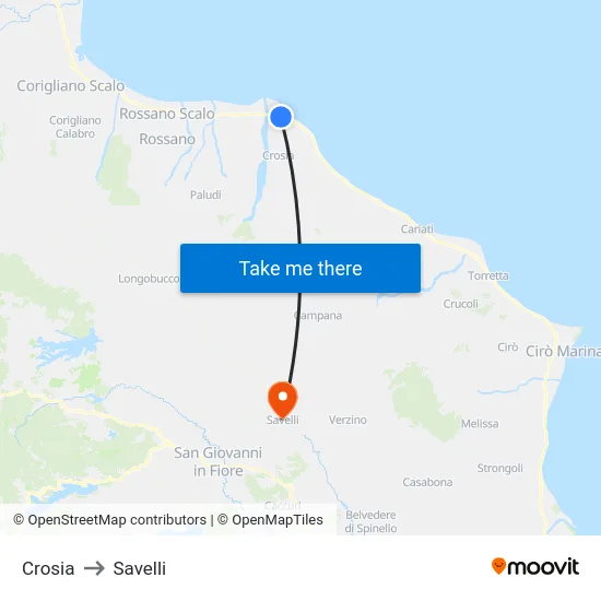 Crosia to Savelli map