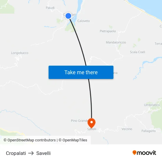 Cropalati to Savelli map