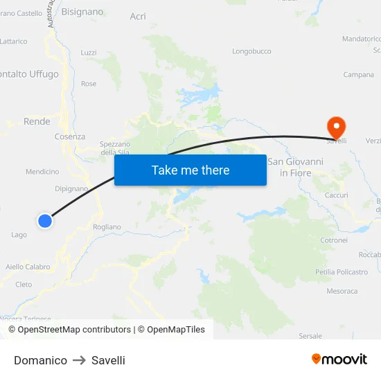 Domanico to Savelli map