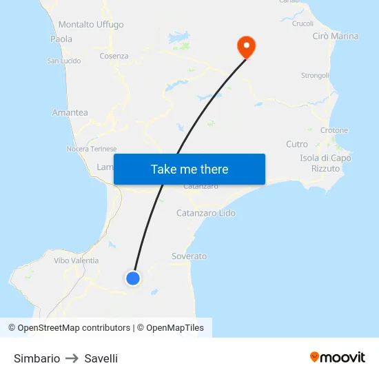 Simbario to Savelli map