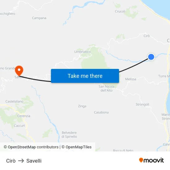 Cirò to Savelli map
