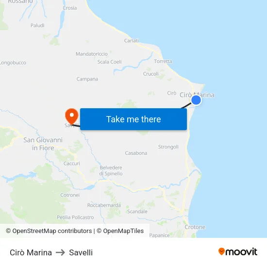 Cirò Marina to Savelli map