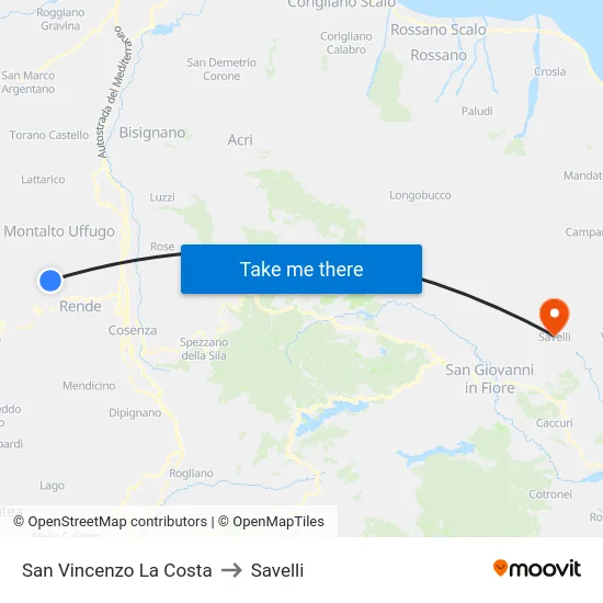 San Vincenzo La Costa to Savelli map