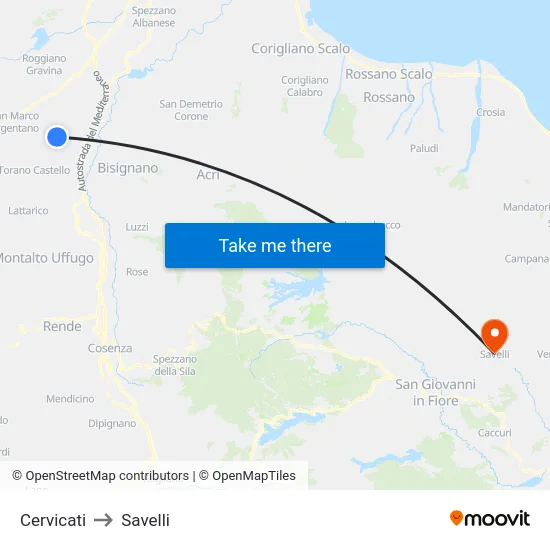 Cervicati to Savelli map