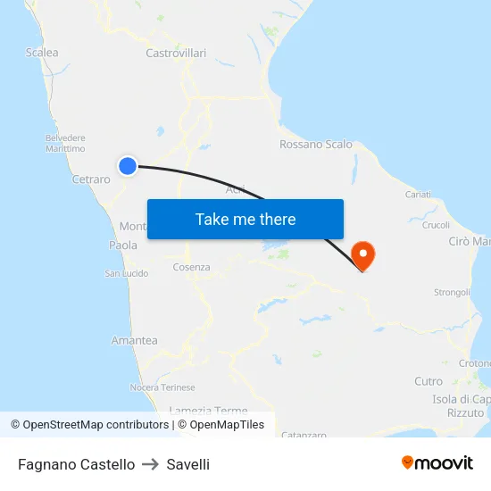 Fagnano Castello to Savelli map