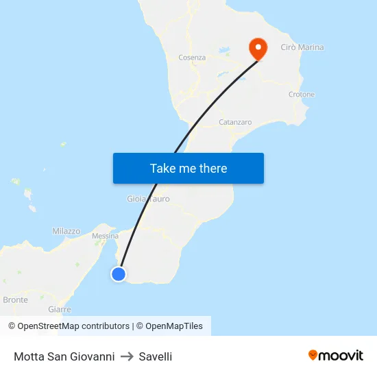 Motta San Giovanni to Savelli map