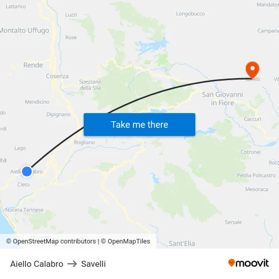 Aiello Calabro to Savelli map