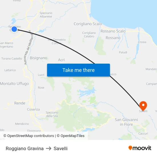 Roggiano Gravina to Savelli map