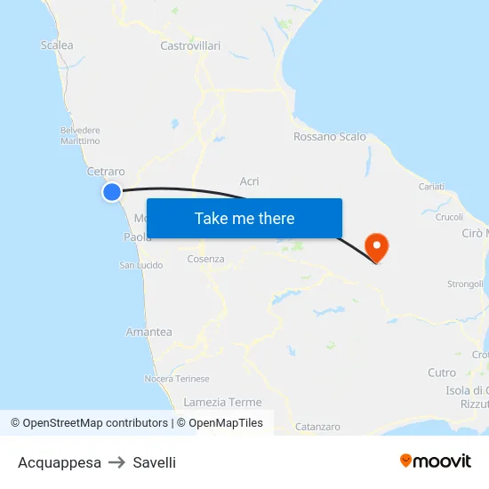 Acquappesa to Savelli map