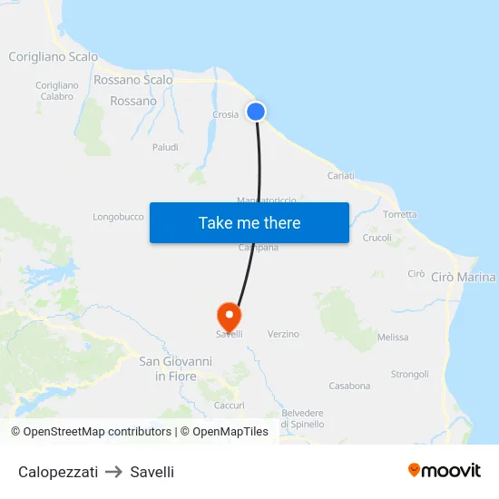 Calopezzati to Savelli map