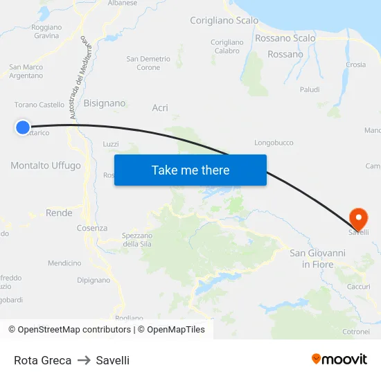 Rota Greca to Savelli map