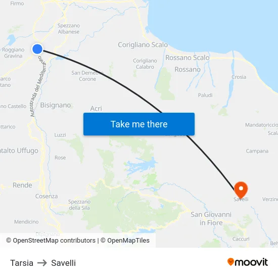 Tarsia to Savelli map
