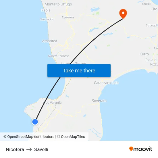 Nicotera to Savelli map