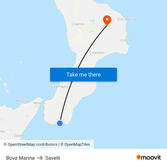 Bova Marina to Savelli map