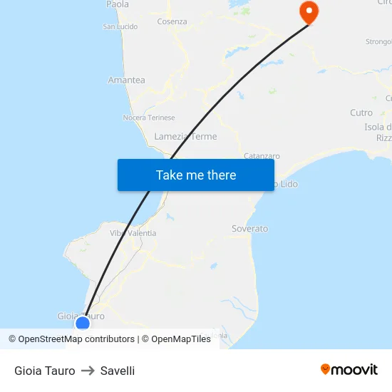 Gioia Tauro to Savelli map