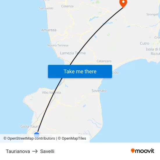 Taurianova to Savelli map