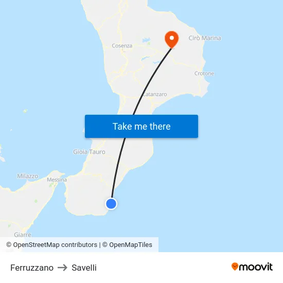 Ferruzzano to Savelli map