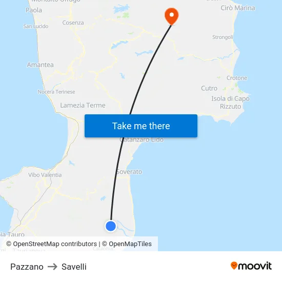 Pazzano to Savelli map