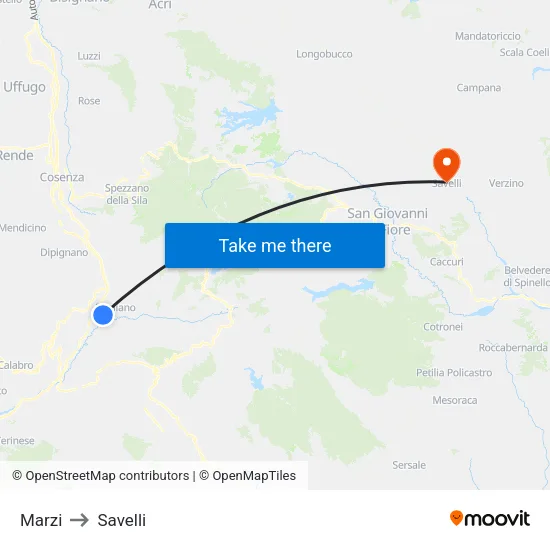 Marzi to Savelli map