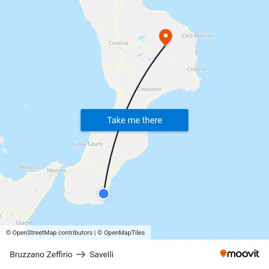 Bruzzano Zeffirio to Savelli map