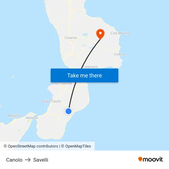 Canolo to Savelli map