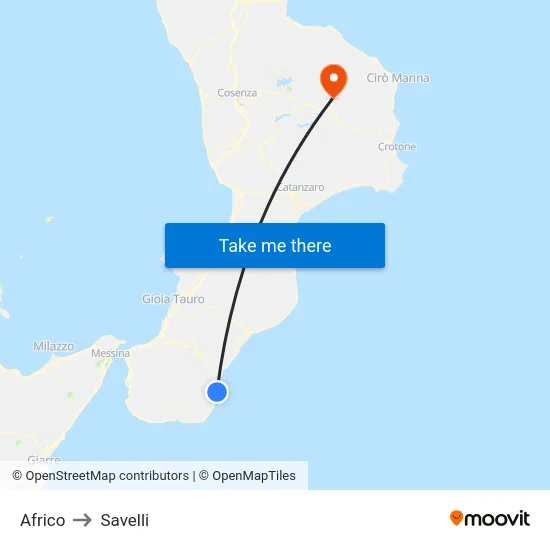 Africo to Savelli map